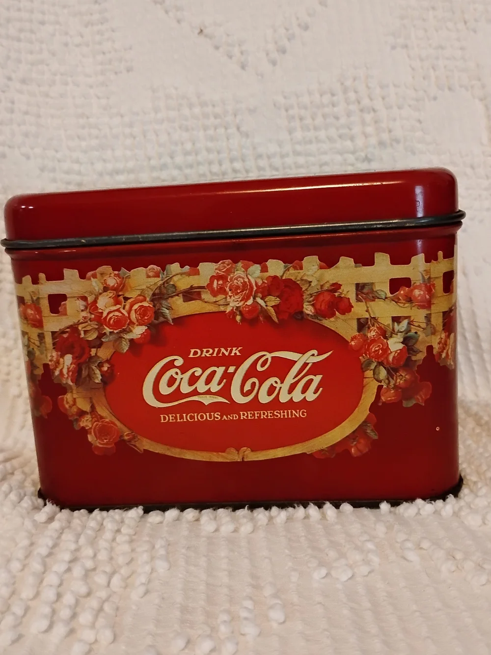 Coca-Cola Coke Vintage 6 in. Square Tin Decor Woman Floral Logo